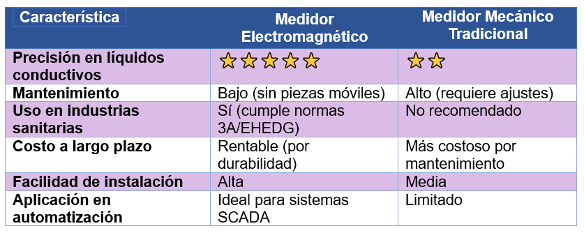 tabla comparativa medidor mecanico vs electromagnético